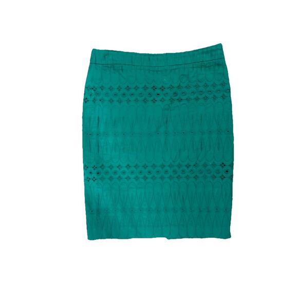 Loft Green Women’s Embroidered Pencil Skirt Size 0 28” Waist 100% Cotton - Picture 3 of 7
